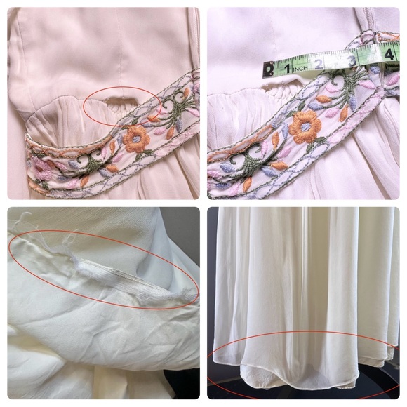 Vintage 70s Montaldos Union Made Wedding Dress Cream Embroidered Flowers - Picture 14 of 15